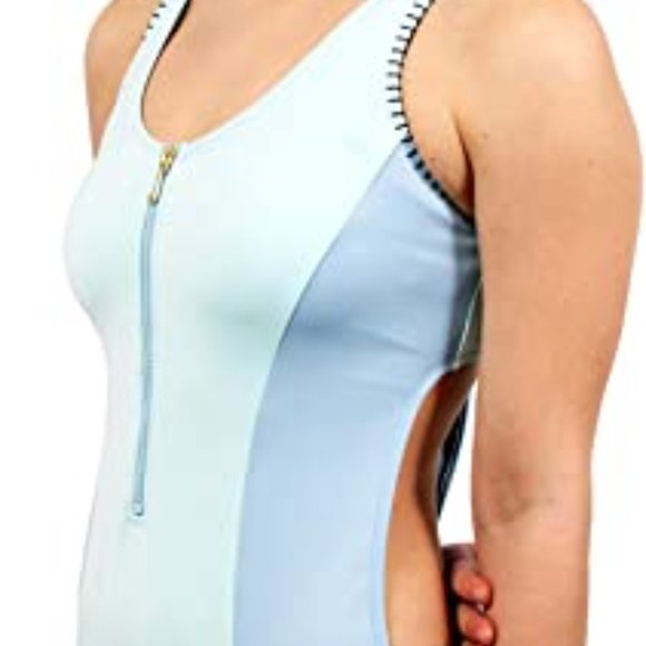NWT JUICY COUTURE Light Blue LOGO  'Juicy' Zip-Front One-Piece Sporty Swimsuit - Picture 5 of 14